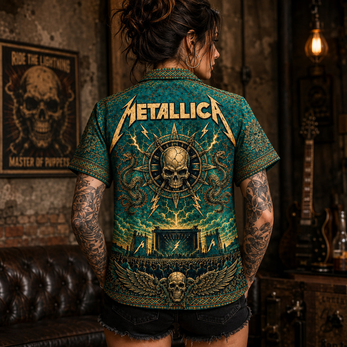 Metallica Hawaiian Shirt, Creeping Death Metal Button Up, Ride the Lightning Fan Gift