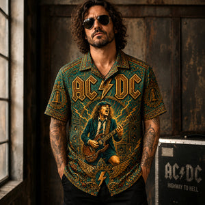 AC/DC Hawaiian Shirt, Hells Bells Button Up, Back in Black Music Fan Gift