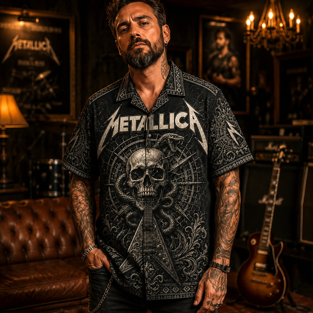 Metallica Hawaiian Shirt, Ride the Lightning Button Up, Creeping Death Fan Gift