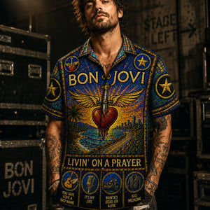 Bon Jovi Hawaiian Shirt, Slippery When Wet Rock Button Up, Livin on a Prayer Fan Gift