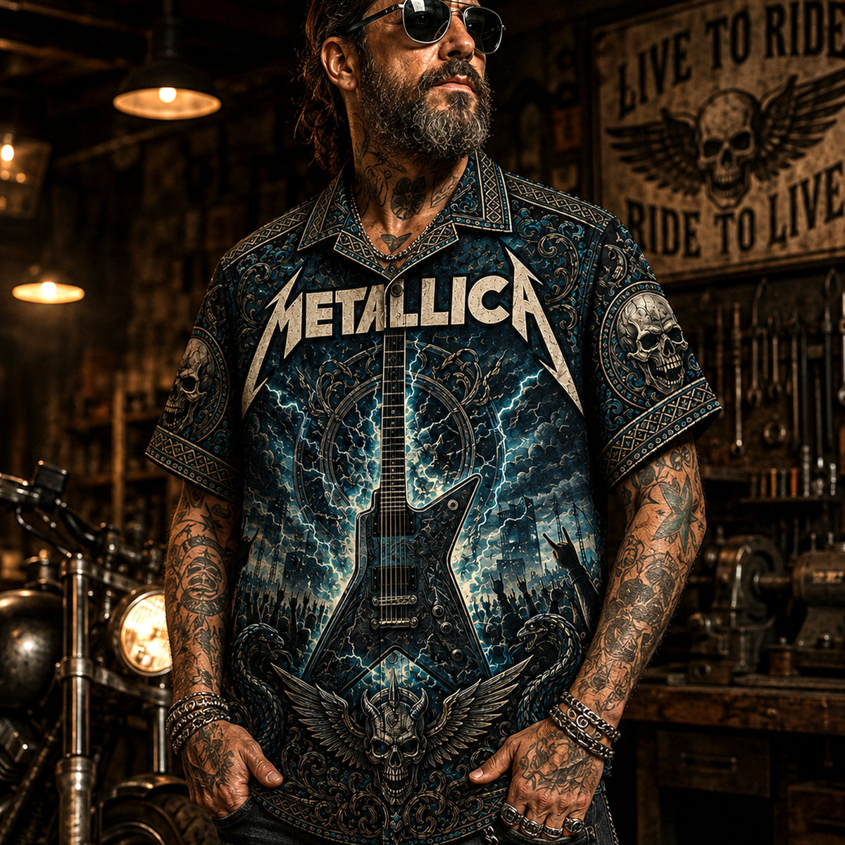Metallica Hawaiian Shirt, Master of Puppets Thrash Button Up, Battery Metal Fan Gift