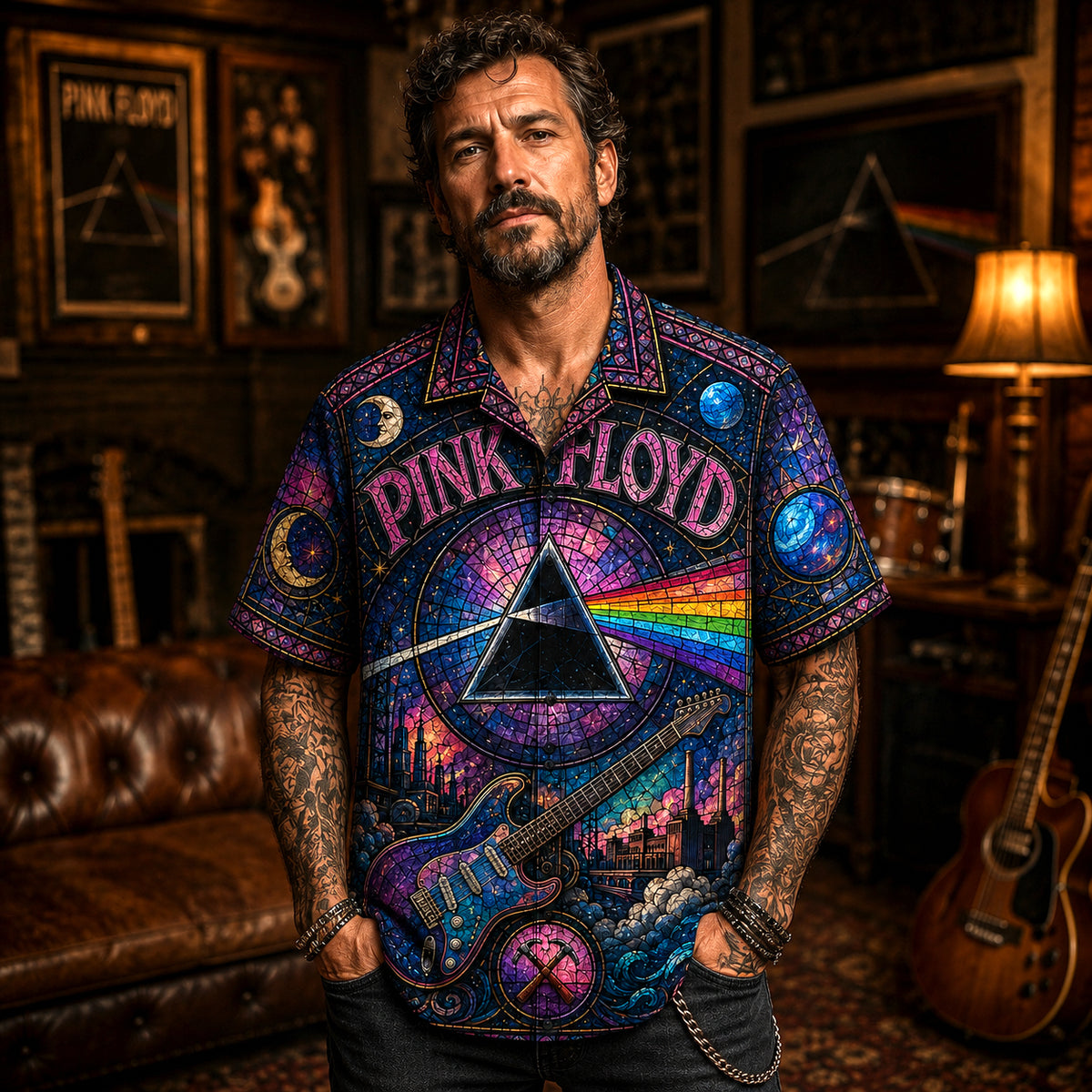 Pink Floyd Hawaiian Shirt, Meddle Era Prog Button Up, Echoes Rock Fan Gift