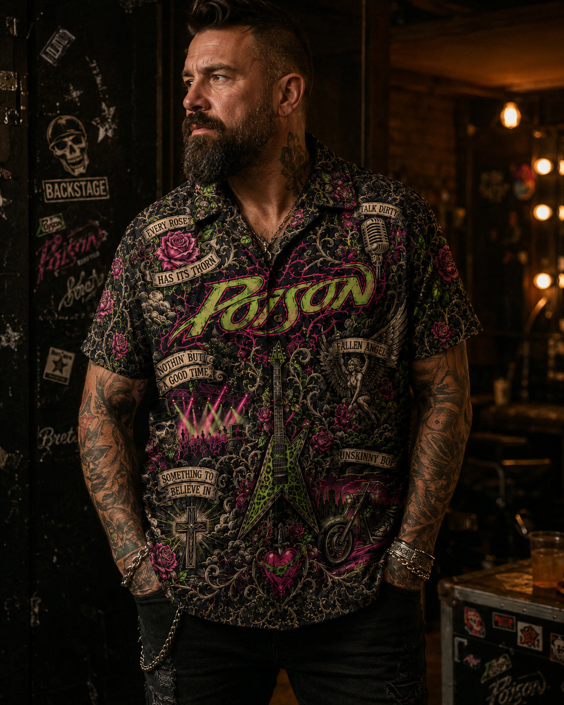 Poison Hawaiian Shirt, Open Up and Say Ahh Glam Button Up, Every Rose Has Its Thorn Fan Gift
