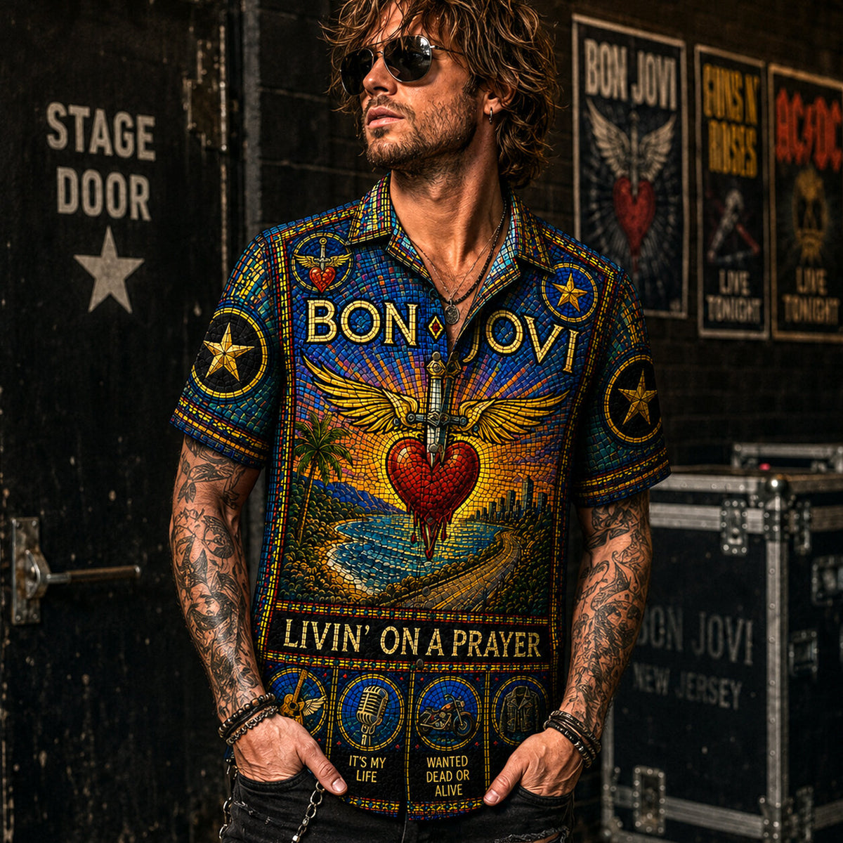 Bon Jovi Hawaiian Shirt, Slippery When Wet Rock Button Up, Livin on a Prayer Fan Gift