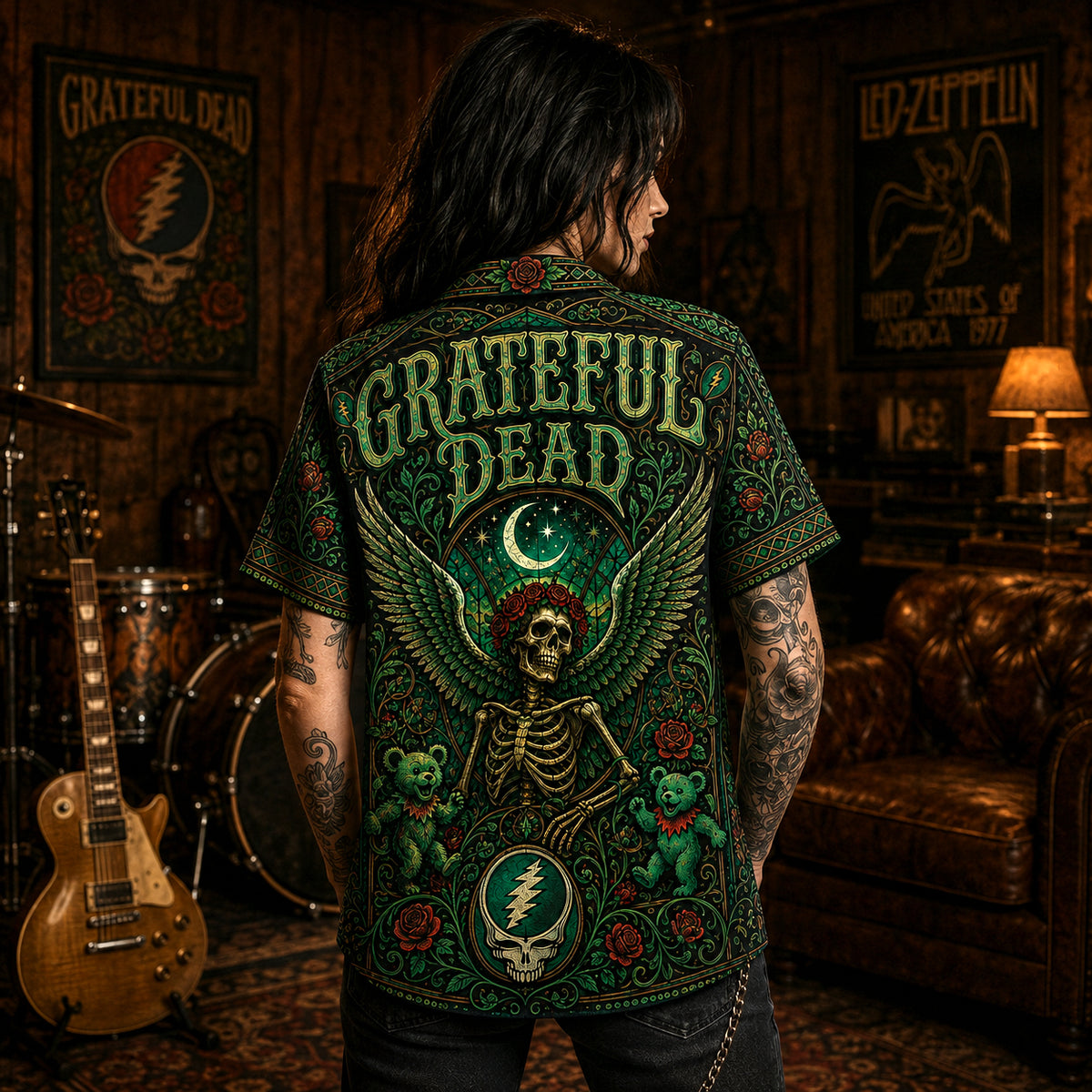 Grateful Dead Hawaiian Shirt, Steal Your Face Button Up, Jam Rock Collector Gift