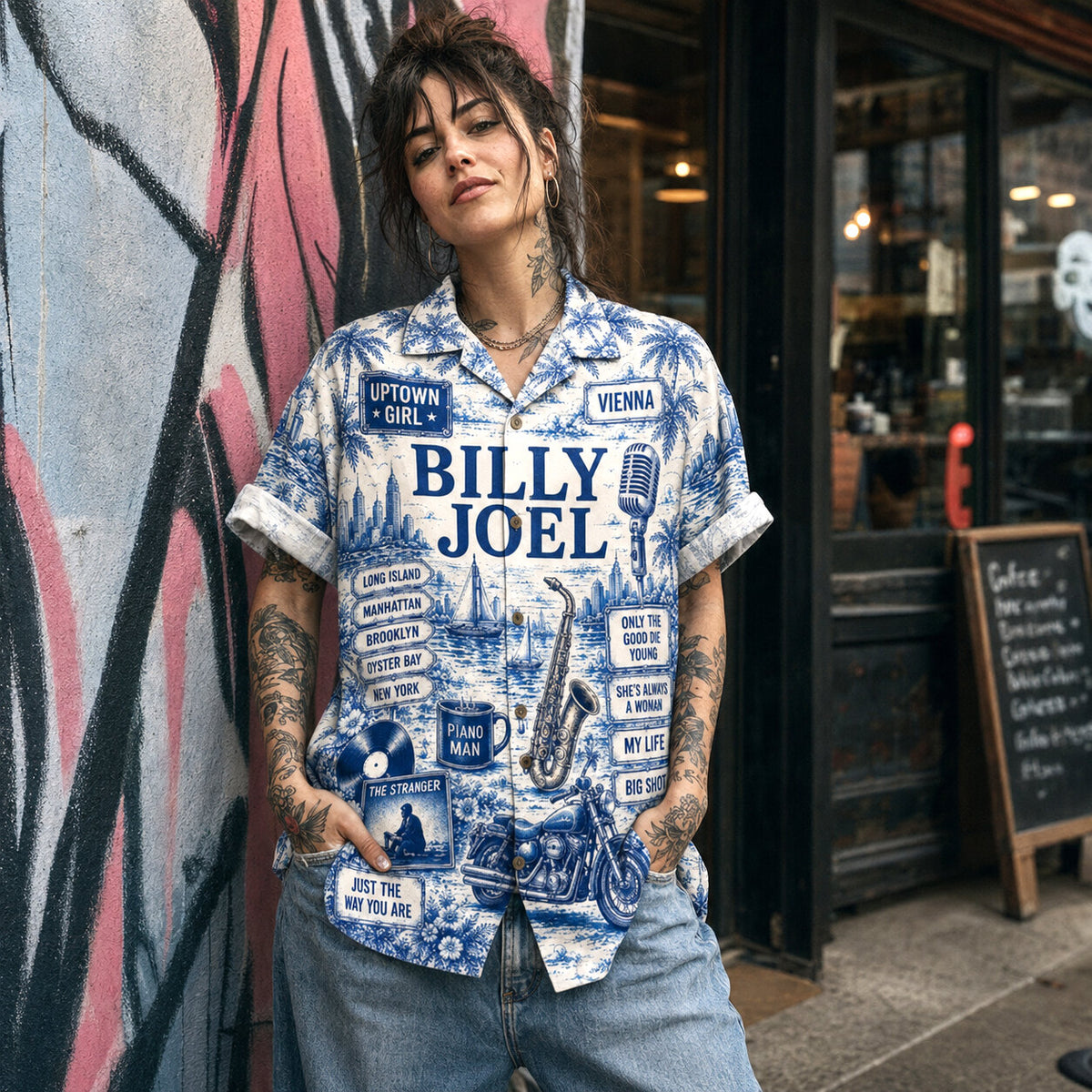 Billy Joel Toile De Jouy Hawaiian Shirt, Piano Man Pop Rock Button Up, New York Music Fan Gift
