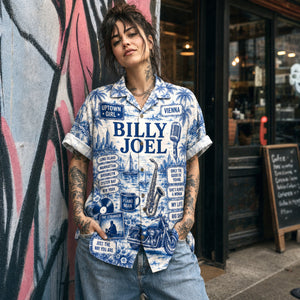 Billy Joel Toile De Jouy Hawaiian Shirt, Piano Man Pop Rock Button Up, New York Music Fan Gift