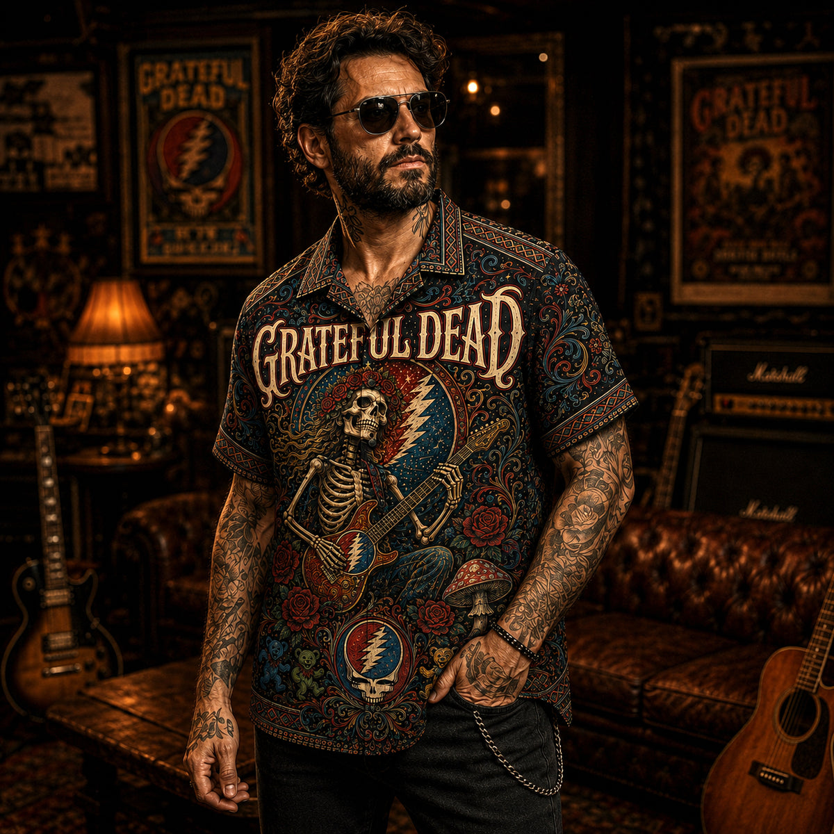 Grateful Dead Hawaiian Shirt, Touch of Grey Button Up, Deadhead Music Lover Gift