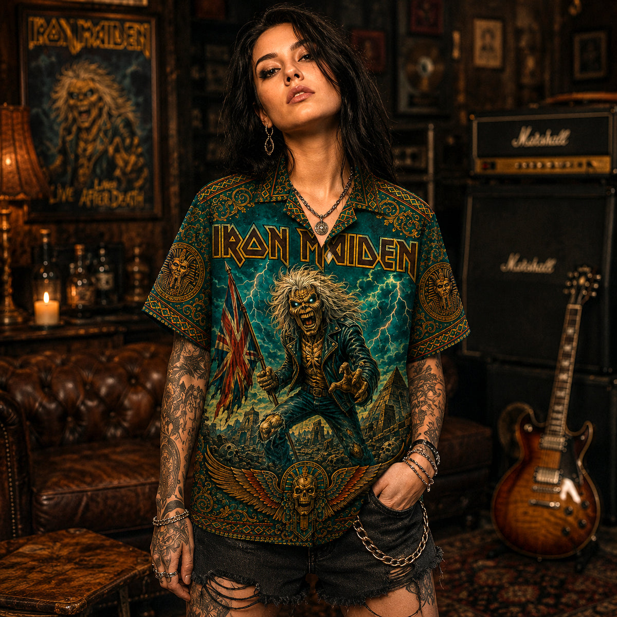 Iron Maiden Hawaiian Shirt, Run to the Hills Button Up, NWOBHM Music Collector Gift