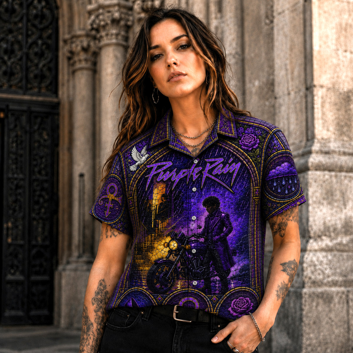 Purple Rain Hawaiian Shirt, Iconic Music Artwork Button Up, Rock Culture Fan Gift