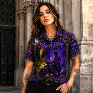 Purple Rain Hawaiian Shirt, Iconic Music Artwork Button Up, Rock Culture Fan Gift