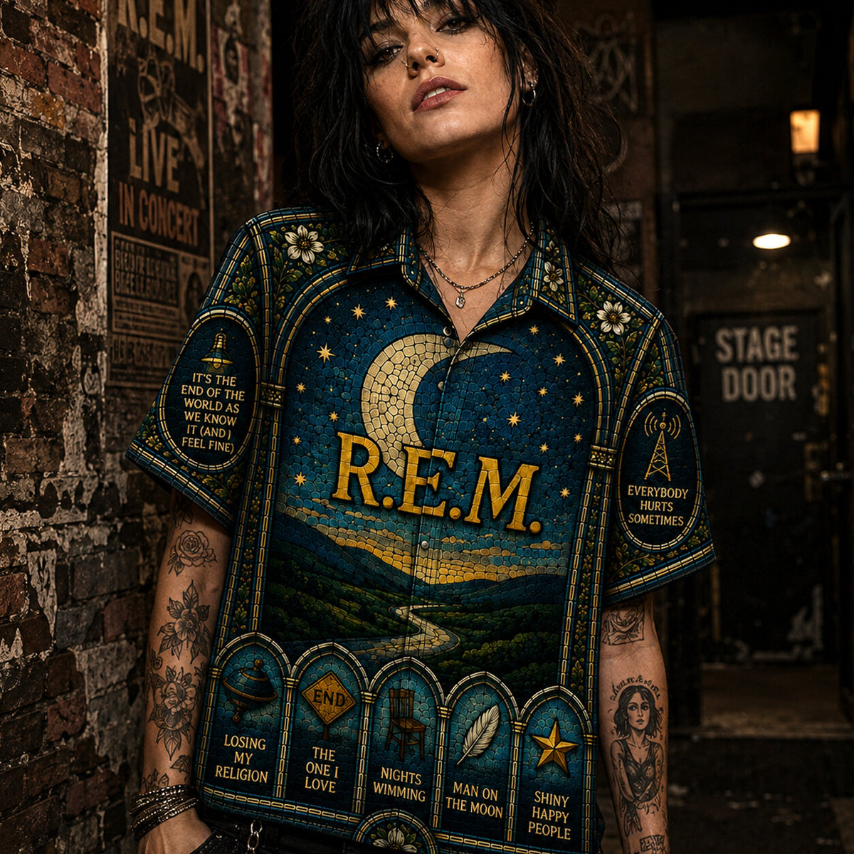 R.E.M. Hawaiian Shirt, Losing My Religion Alt Rock Button Up, Athens College Rock Fan Gift