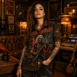 Iron Maiden Hawaiian Shirt, Fear of the Dark Button Up, British Metal Collector Gift