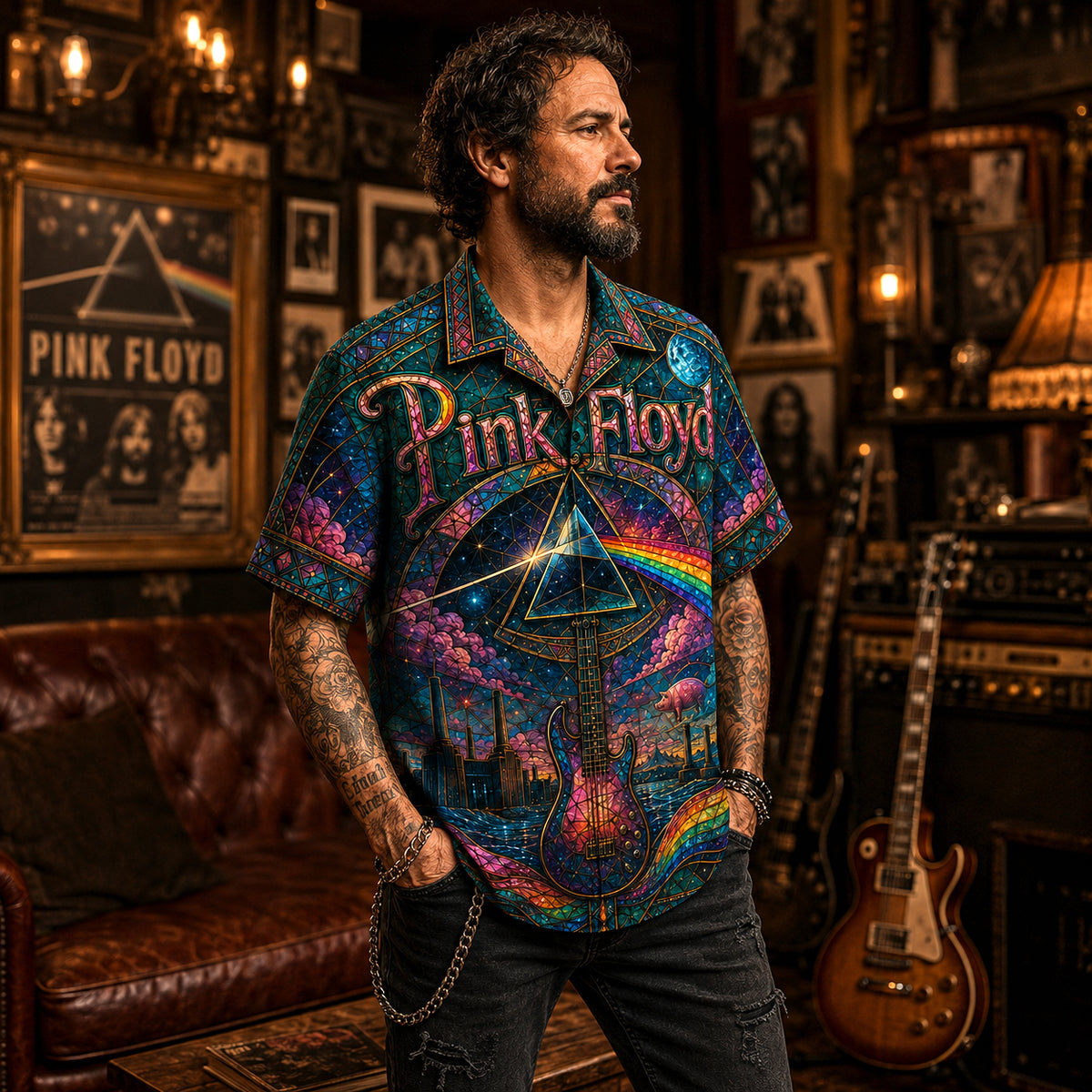 Pink Floyd Hawaiian Shirt, Atom Heart Mother Button Up, Prog Rock Collector Gift