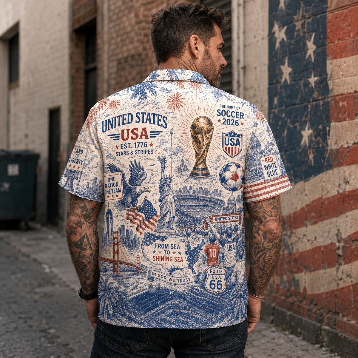 USA Stars and Stripes Soccer Hawaiian Shirt, Stars and Stripes Match Day Button Up, American Soccer Supporter Gift
