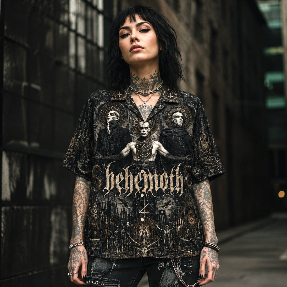 Behemoth Blackened Death Hawaiian Shirt, Blackened Death Metal Button Up, Extreme Metal Music Fan Gift
