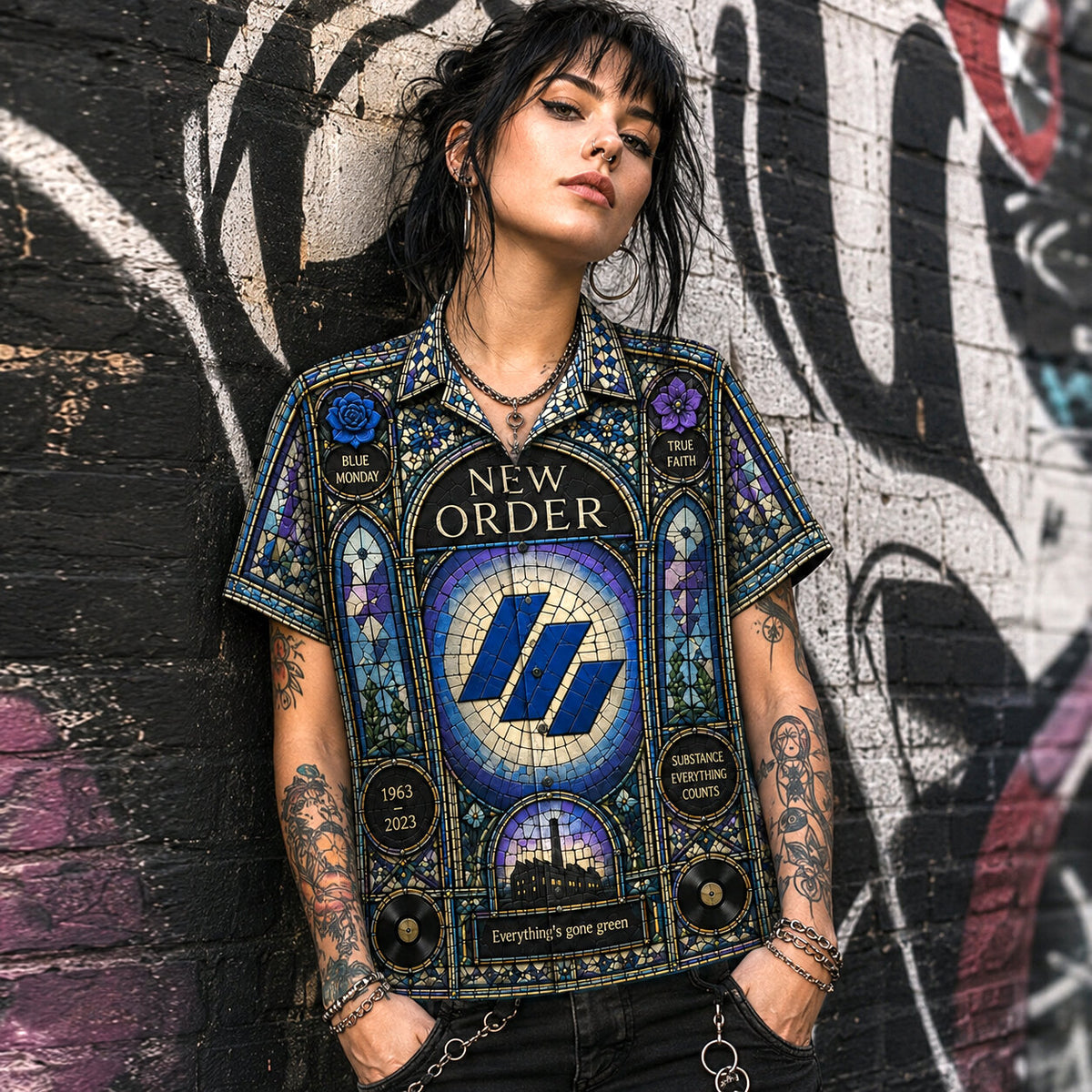 New Order Hawaiian Shirt, Blue Monday New Wave Button Up, Manchester Synth Music Fan Gift