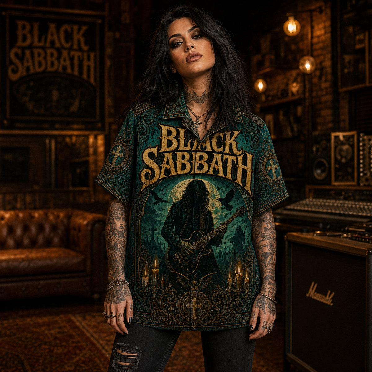 Black Sabbath Hawaiian Shirt, Heaven and Hell Button Up, Dio Era Metal Fan Gift