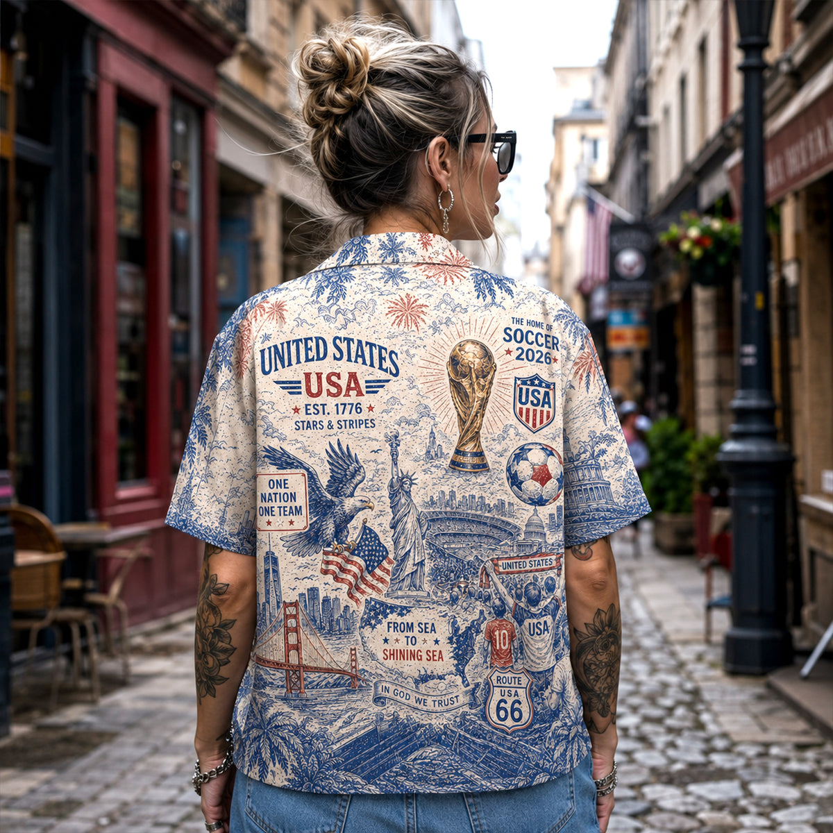 USA Stars and Stripes Soccer Hawaiian Shirt, Stars and Stripes Match Day Button Up, American Soccer Supporter Gift