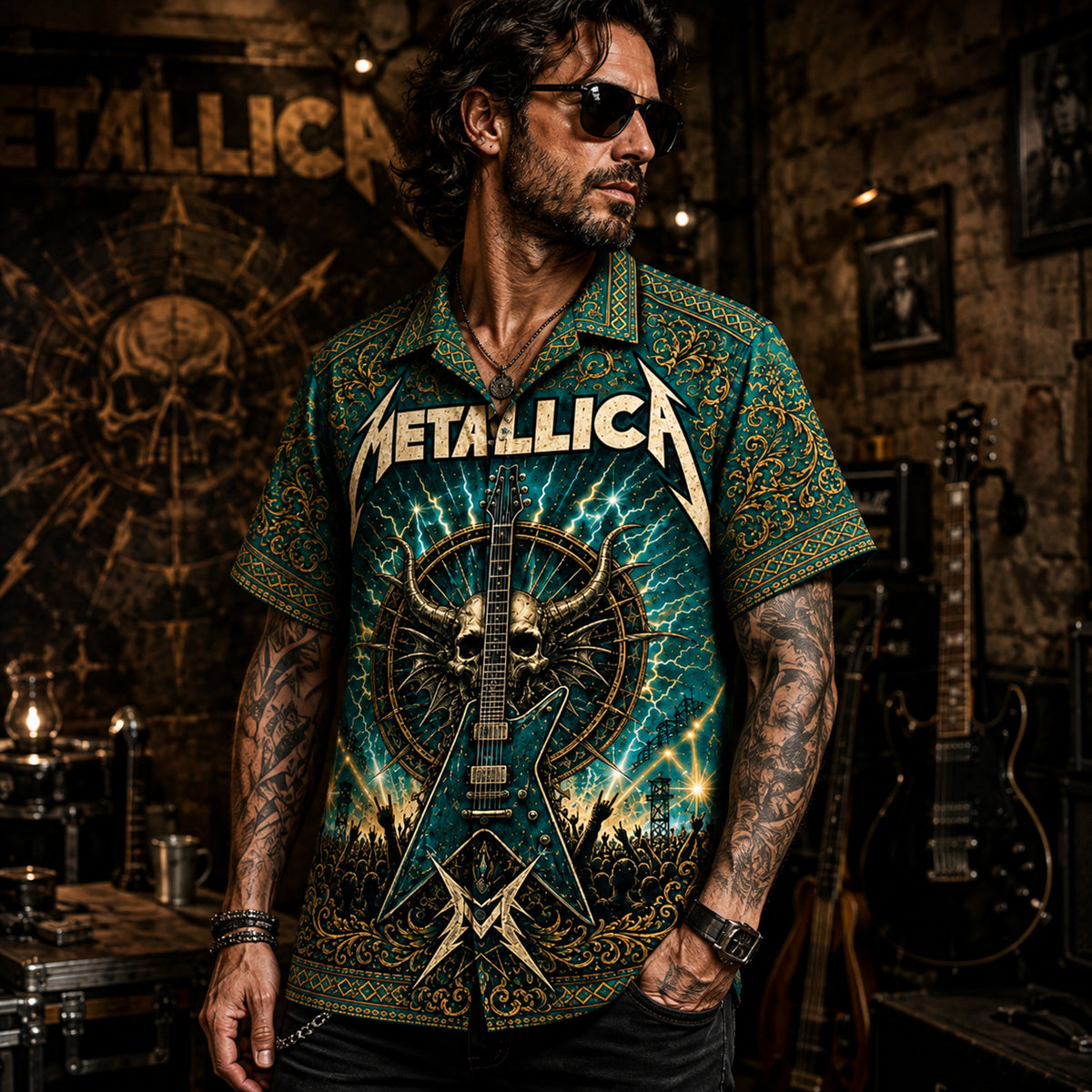 Metallica Hawaiian Shirt, Creeping Death Metal Button Up, Ride the Lightning Fan Gift