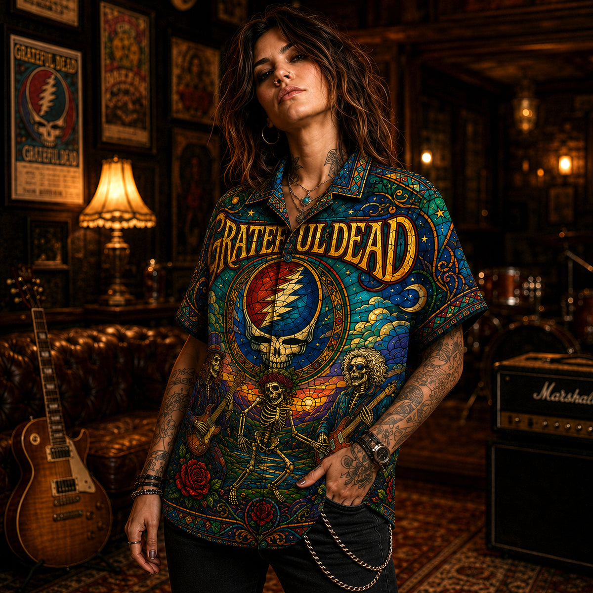 Grateful Dead Hawaiian Shirt, American Beauty Button Up, Ripple Music Fan Gift