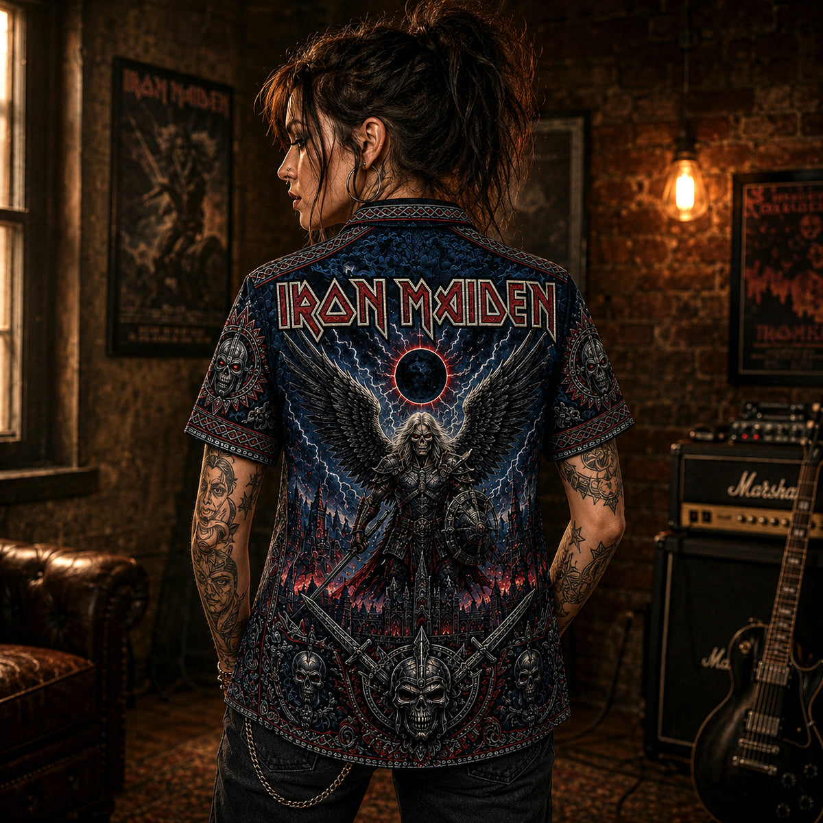 Iron Maiden Hawaiian Shirt, Somewhere in Time Metal Button Up, Wasted Years Rock Fan Gift