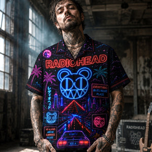 Radiohead Neon Hawaiian Shirt, OK Computer Alternative Rock Button Up, Kid A Music Collector Gift