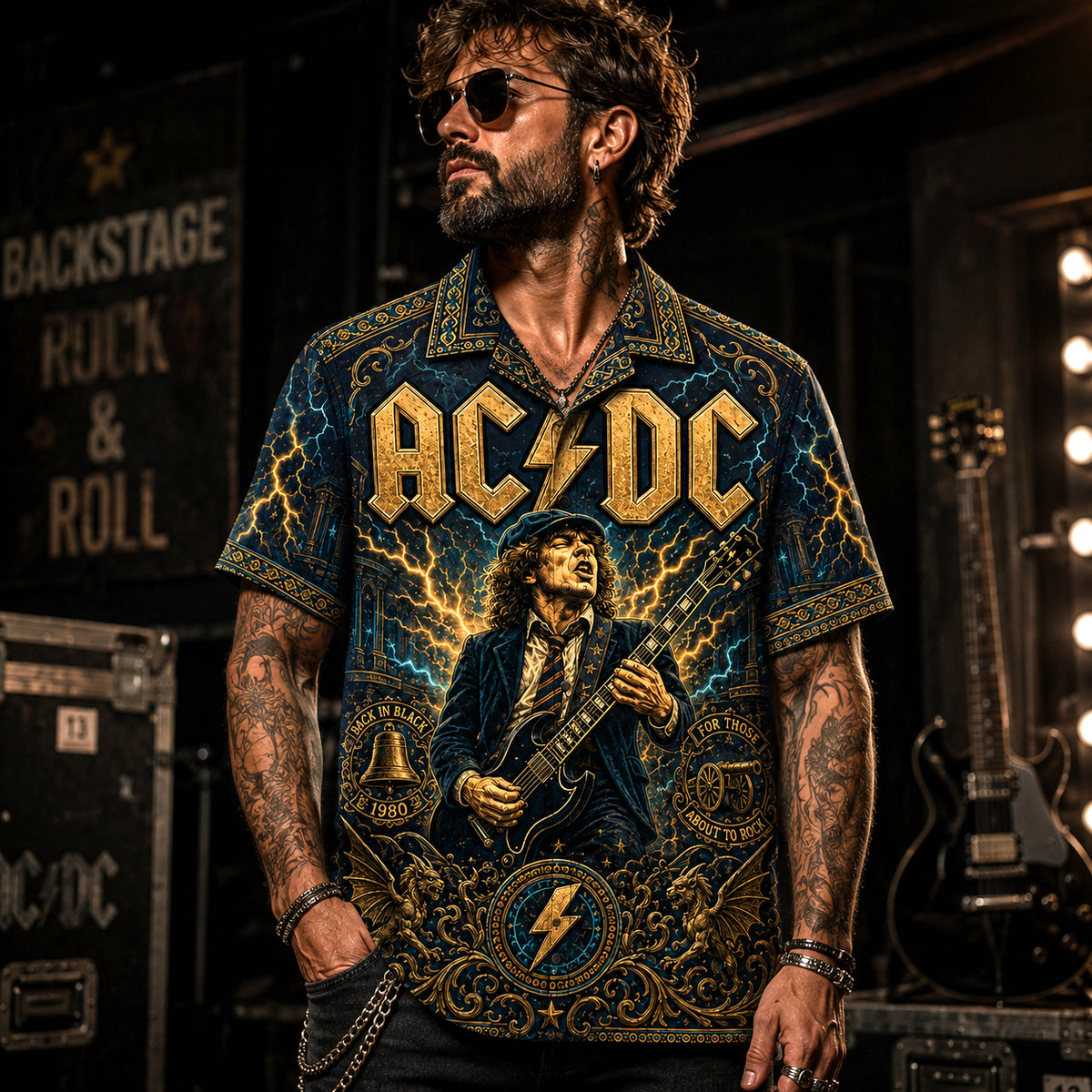 AC/DC Hawaiian Shirt, Thunderstruck Hard Rock Button Up, Live Wire Fan Gift