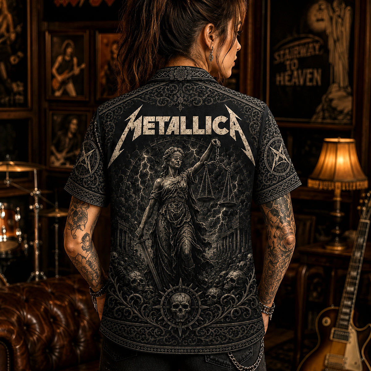 Metallica Hawaiian Shirt, Black Album Heavy Metal Button Up, Enter Sandman Fan Gift