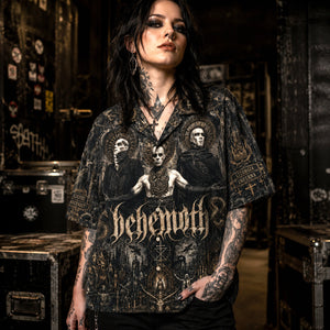 Behemoth Blackened Death Hawaiian Shirt, Blackened Death Metal Button Up, Extreme Metal Music Fan Gift