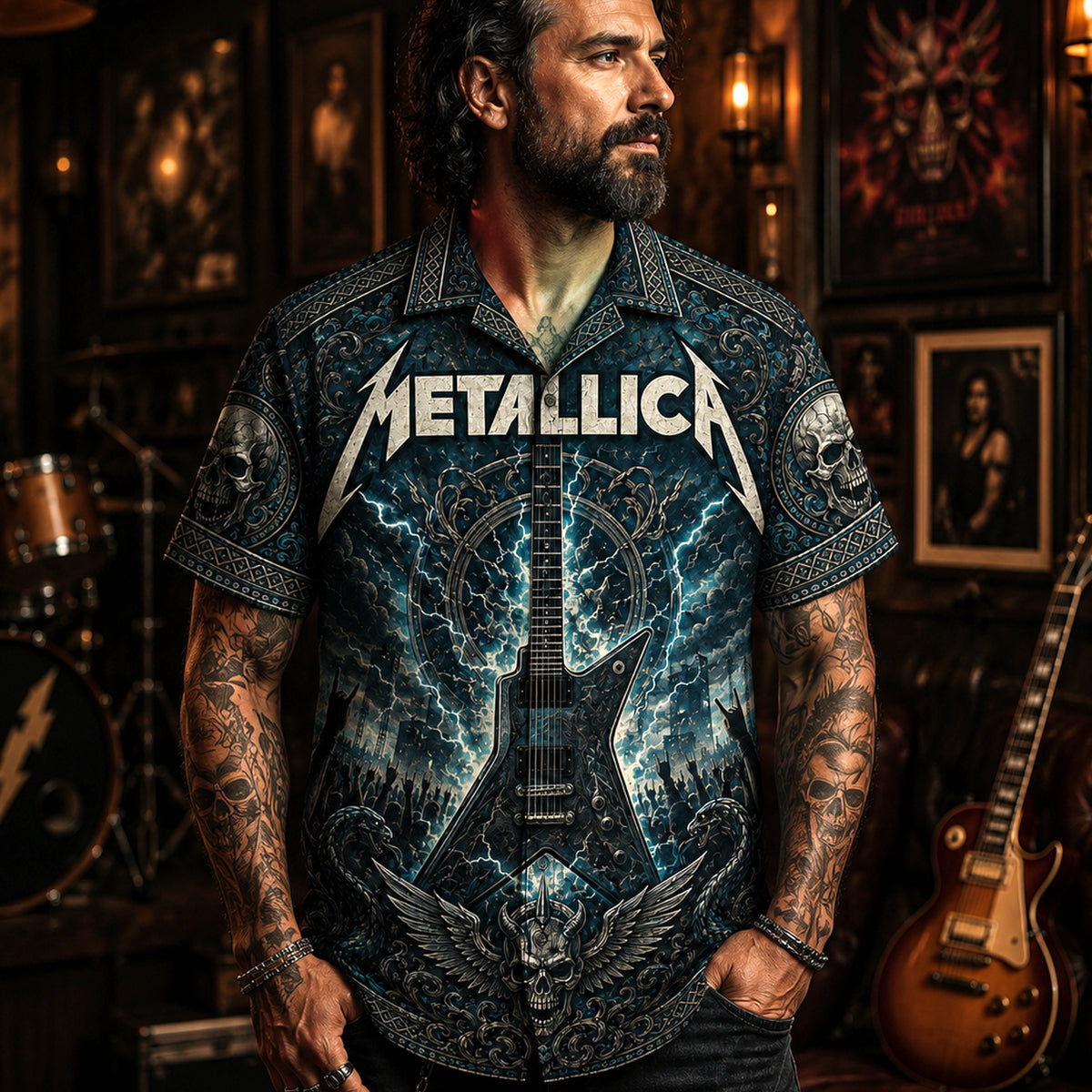 Metallica Hawaiian Shirt, Master of Puppets Thrash Button Up, Battery Metal Fan Gift