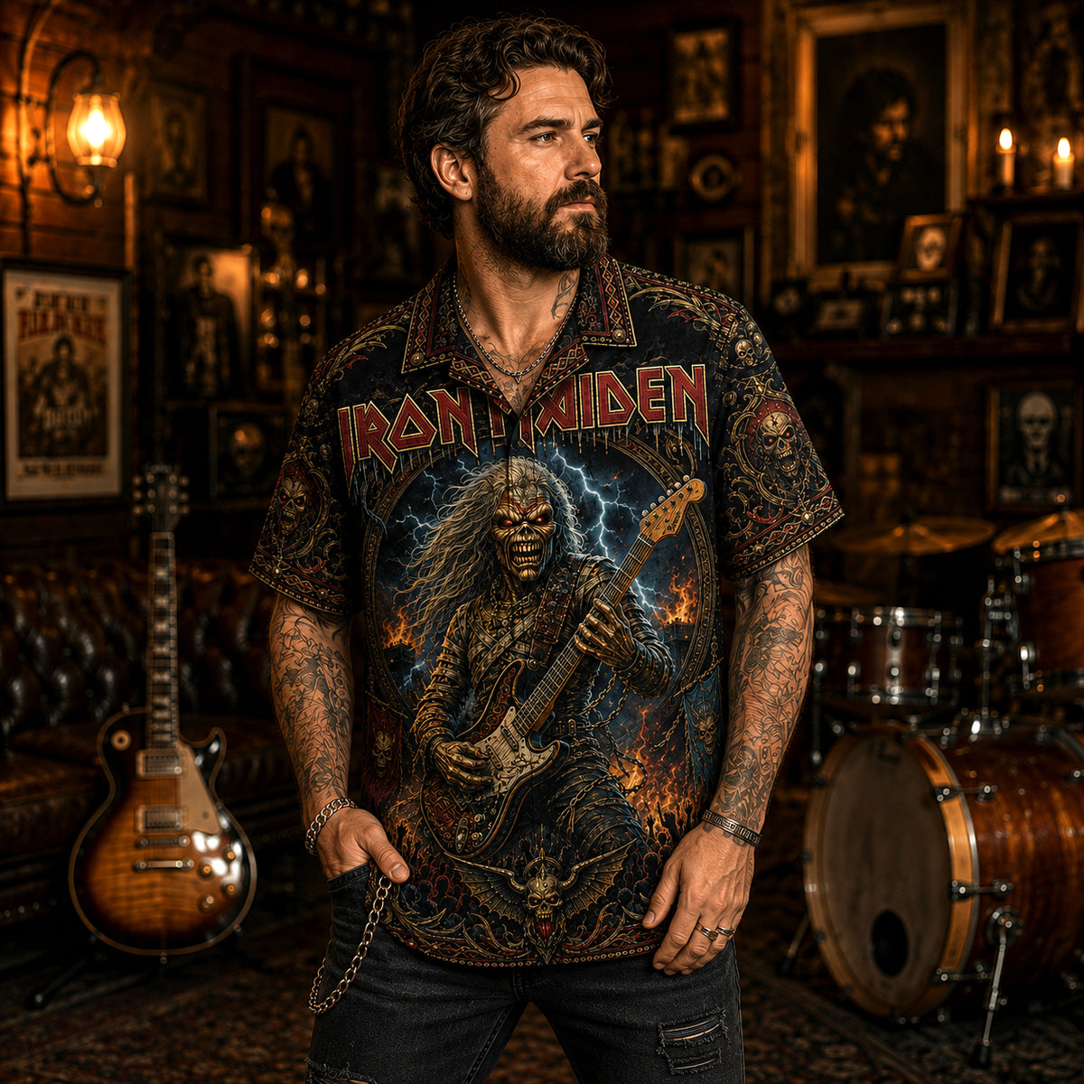 Iron Maiden Hawaiian Shirt, The Trooper Metal Button Up, Eddie Legacy Rock Fan Gift