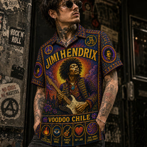 Jimi Hendrix Voodoo Chile Hawaiian Shirt, Voodoo Child Psychedelic Button Up, Purple Haze Guitar Fan Gift