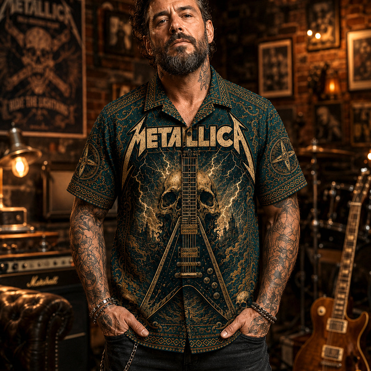 Metallica Hawaiian Shirt, And Justice for All Button Up, One Metal Music Fan Gift