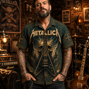 Metallica Hawaiian Shirt, And Justice for All Button Up, One Metal Music Fan Gift
