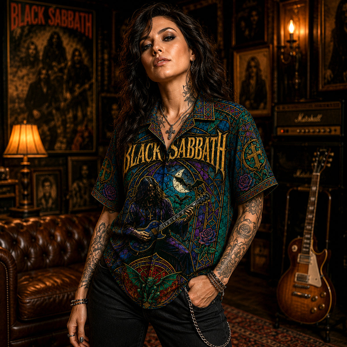 Black Sabbath Hawaiian Shirt, Iron Heavy Rock Button Up, Ozzy Era Music Fan Gift