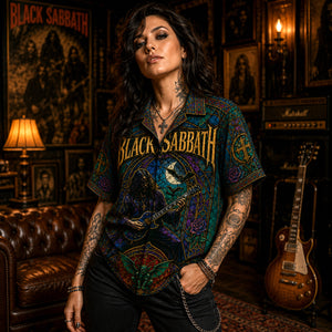 Black Sabbath Hawaiian Shirt, Iron Heavy Rock Button Up, Ozzy Era Music Fan Gift