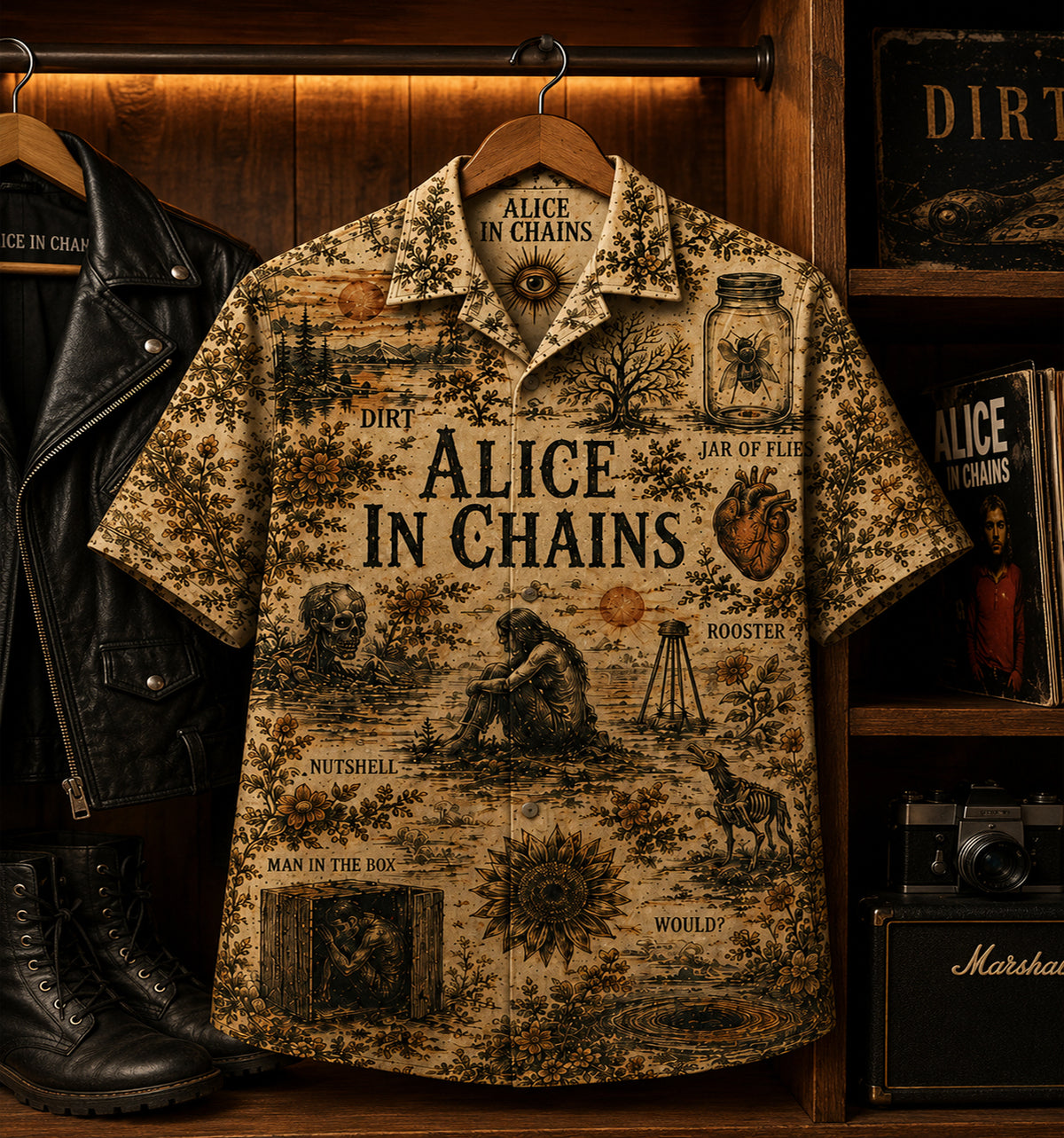 Alice in Chains The Dirt Is Buried Deep Hawaiian Shirt, Dirt Grunge Metal Button Up, Man in the Box Music Fan Gift