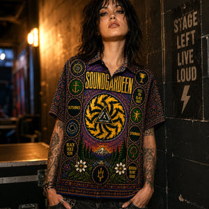 Soundgarden Hawaiian Shirt, Superunknown Grunge Button Up, Black Hole Sun Music Fan Gift