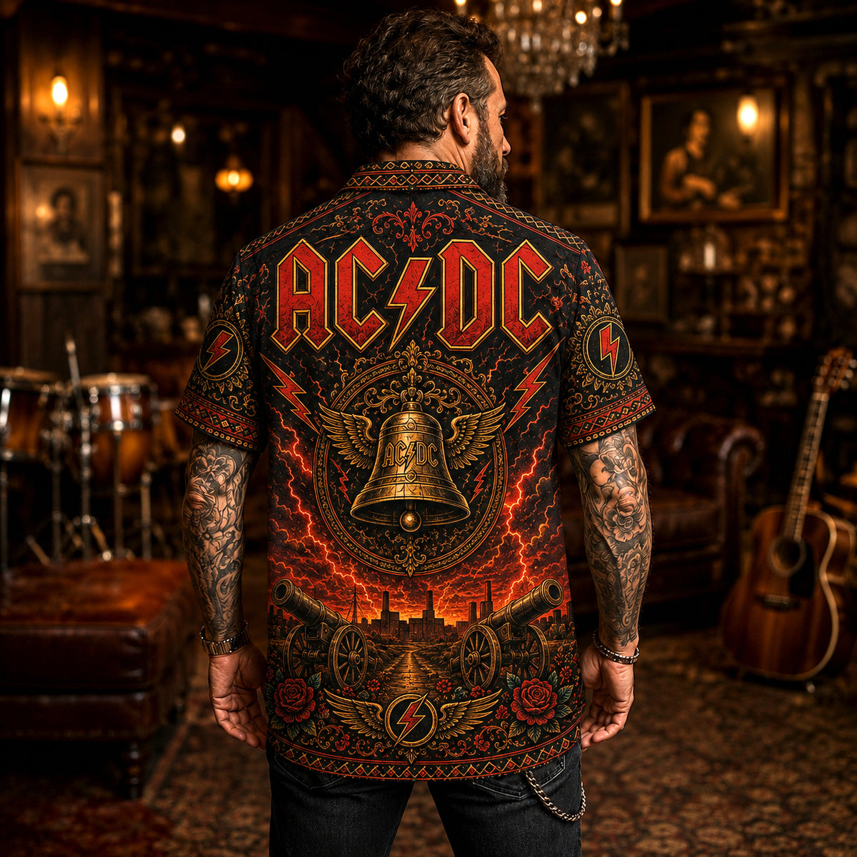 AC/DC Hawaiian Shirt, Dirty Deeds Rock Button Up, Bon Scott Era Fan Gift