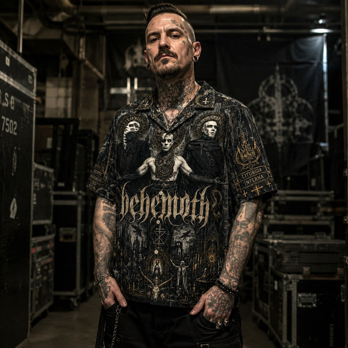 Behemoth Blackened Death Hawaiian Shirt, Blackened Death Metal Button Up, Extreme Metal Music Fan Gift