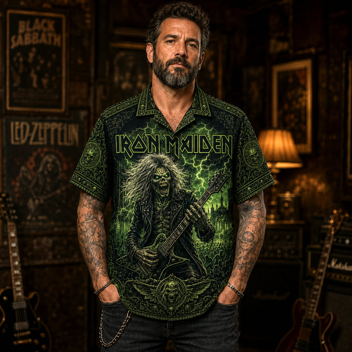 Iron Maiden Hawaiian Shirt, Seventh Son Era Button Up, Moonchild Metal Fan Gift