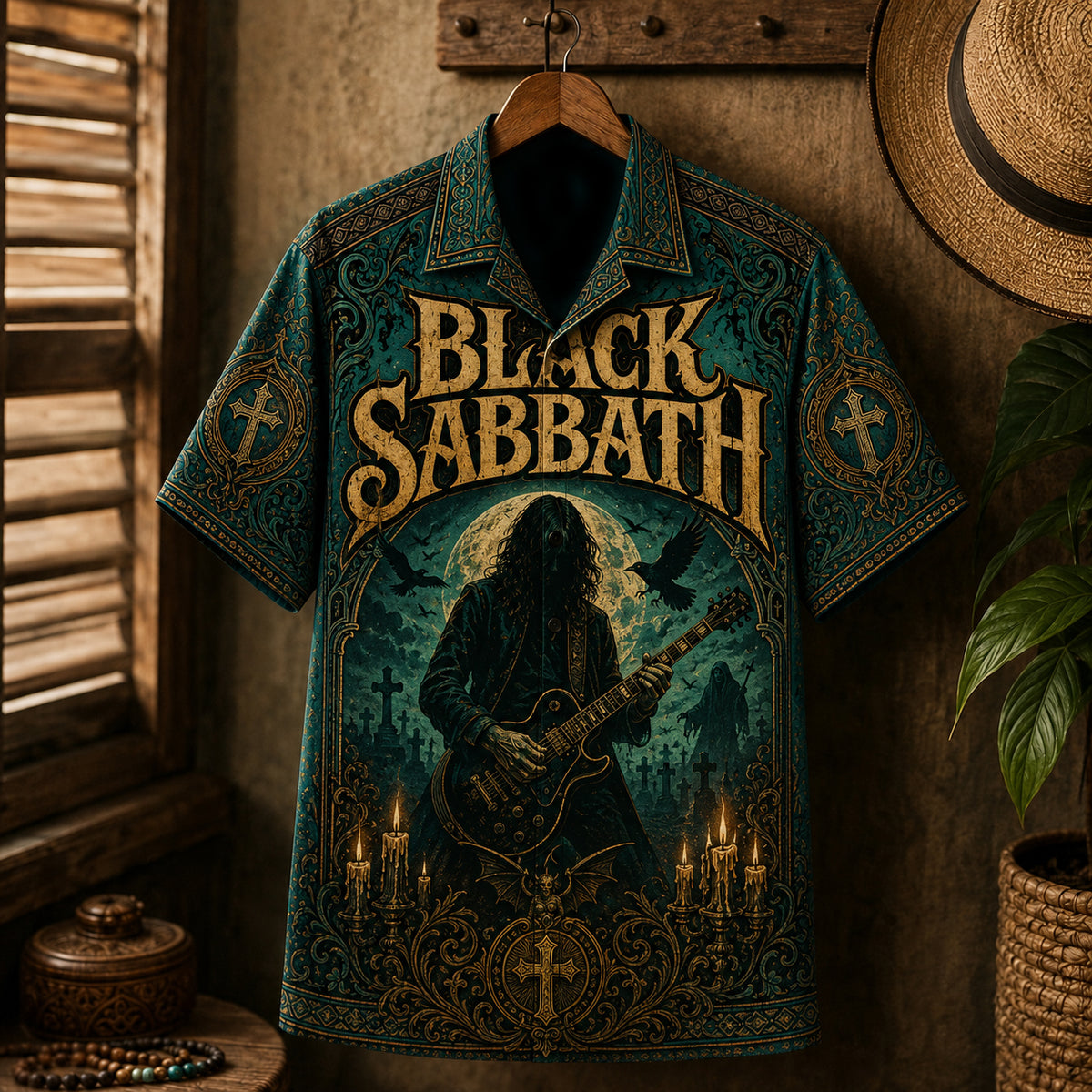 Black Sabbath Hawaiian Shirt, Heaven and Hell Button Up, Dio Era Metal Fan Gift