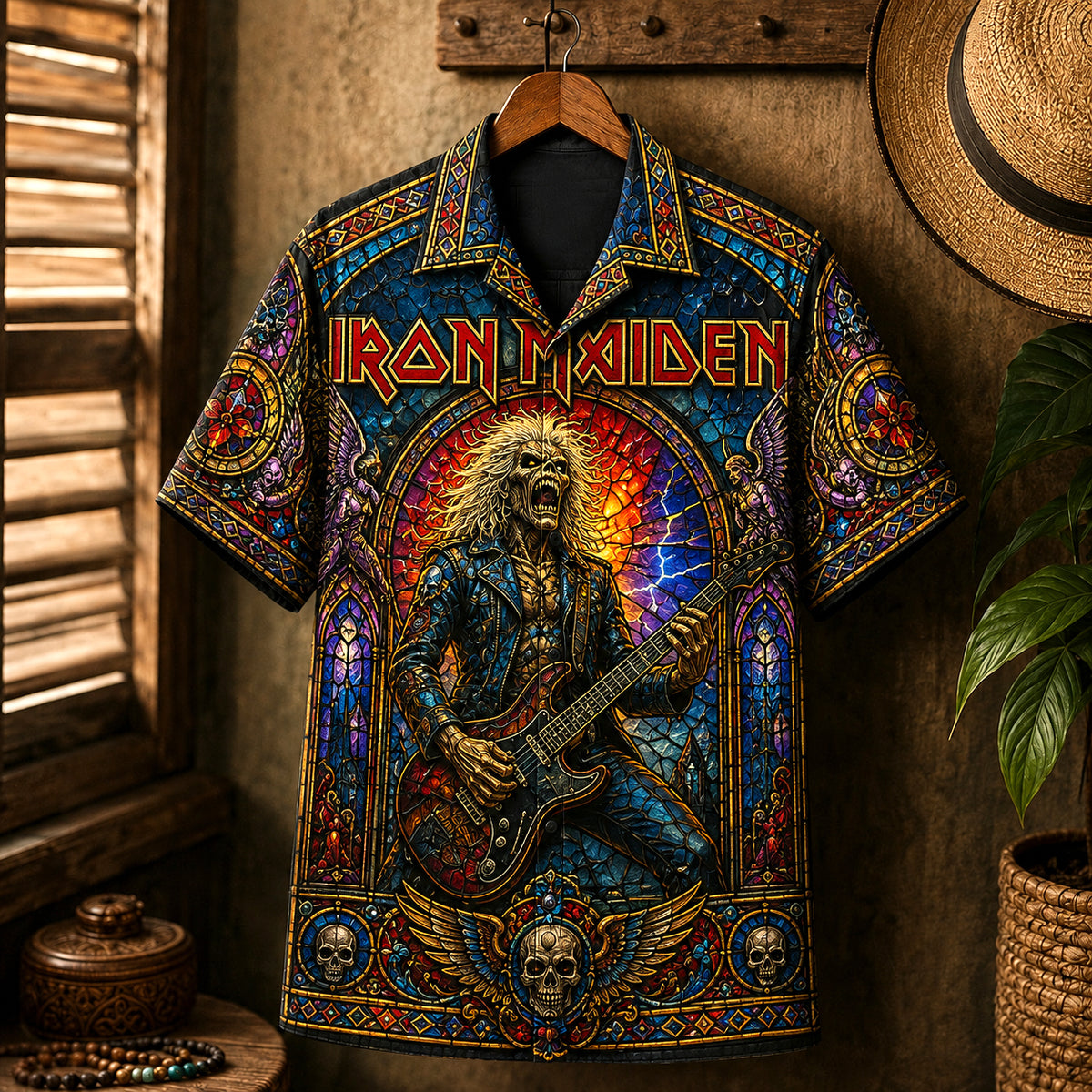 Iron Maiden Hawaiian Shirt, Eddie Mascot NWOBHM Button Up, The Trooper Metal Fan Gift