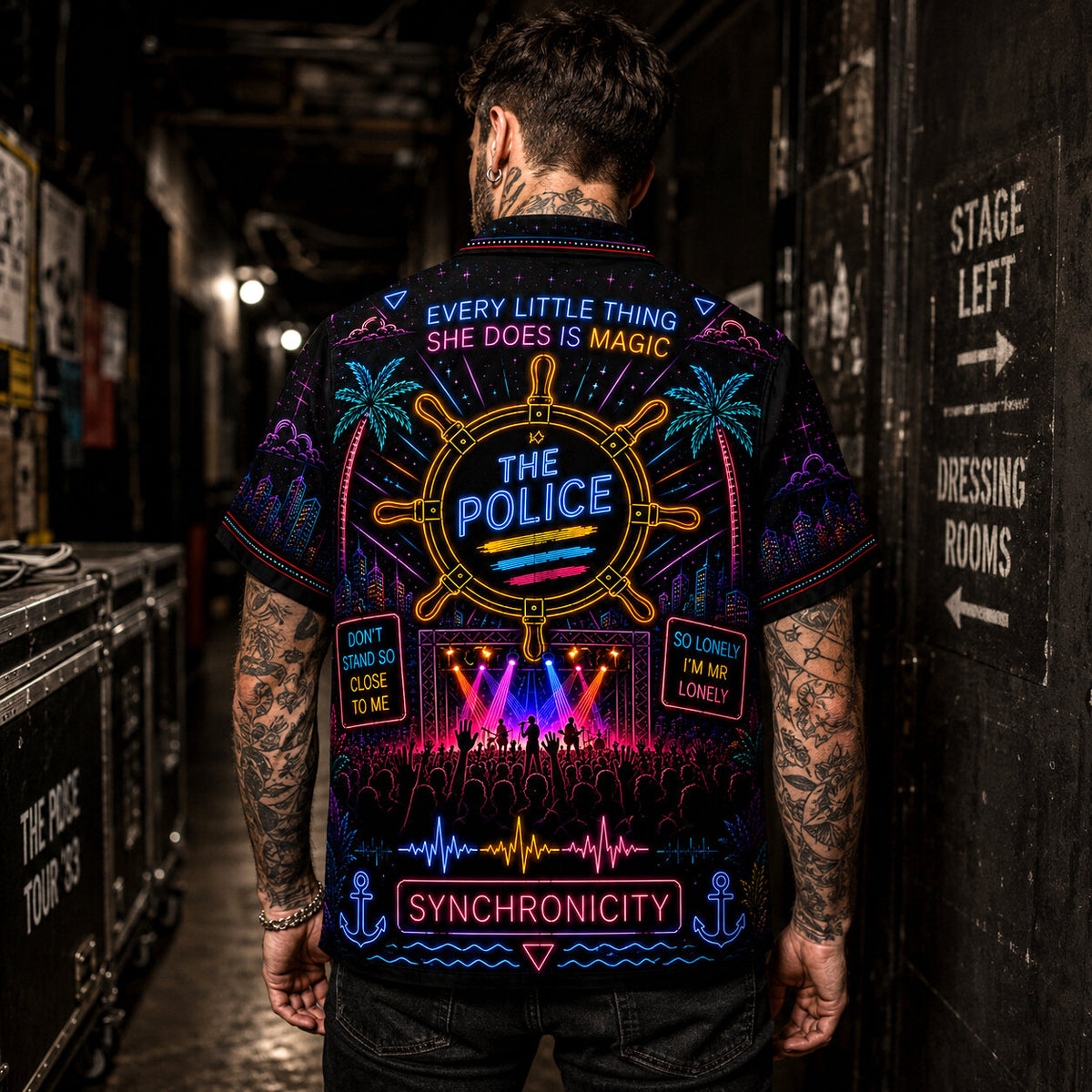 The Police Hawaiian Shirt, Every Breath You Take Button Up, Synchronicity New Wave Fan Gift