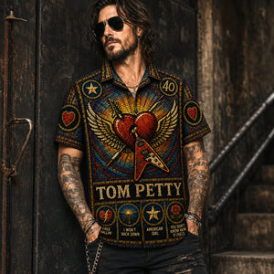 Tom Petty Stained Glass Hawaiian Shirt, Retro Concert Artwork Button Up, Rock Music Collector Gift