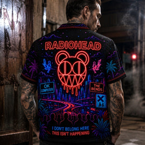 Radiohead Neon Hawaiian Shirt, OK Computer Alternative Rock Button Up, Kid A Music Collector Gift