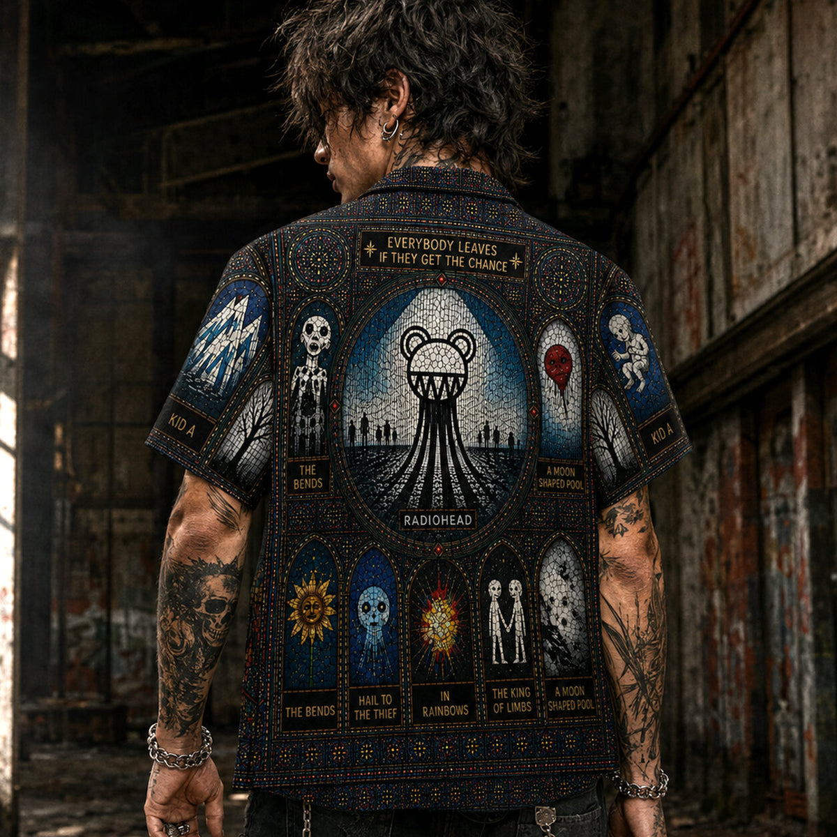 Radiohead Retro Kid A Modified Bear Hawaiian Shirt, OK Computer Alternative Rock Button Up, Kid A Music Collector Gift