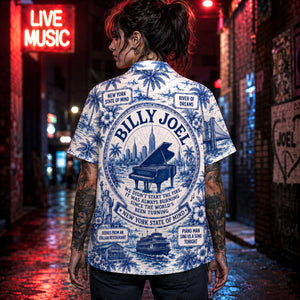 Billy Joel Toile De Jouy Hawaiian Shirt, Piano Man Pop Rock Button Up, New York Music Fan Gift