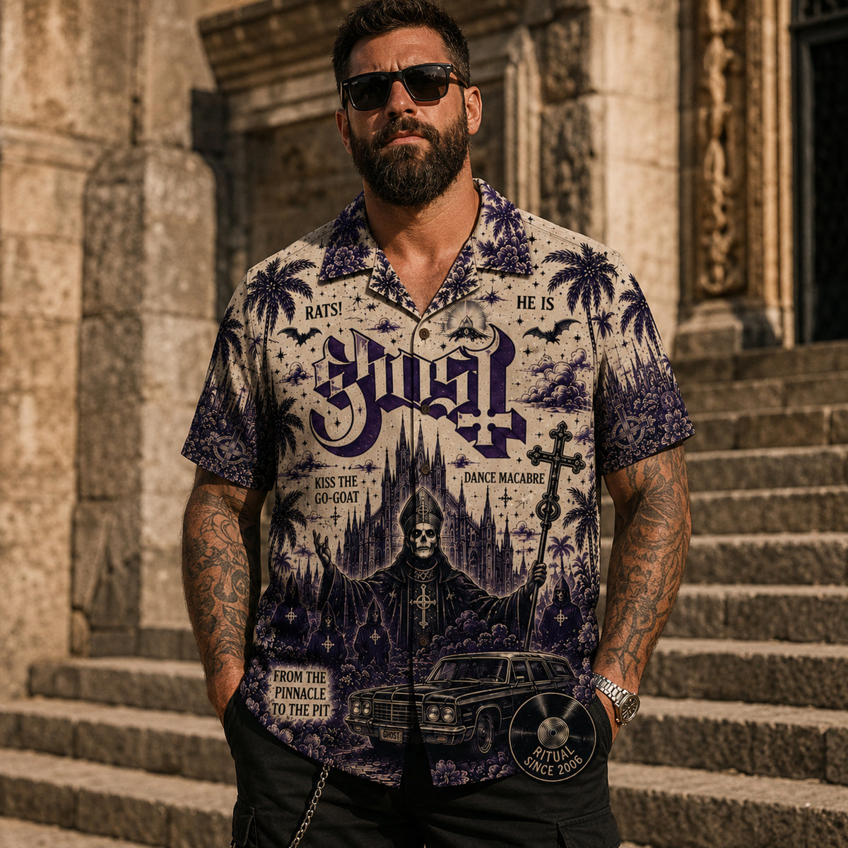 Ghost Heavy Is the Crown Hawaiian Shirt, Classic Album Style Button Up, Vintage Music Fan Gift